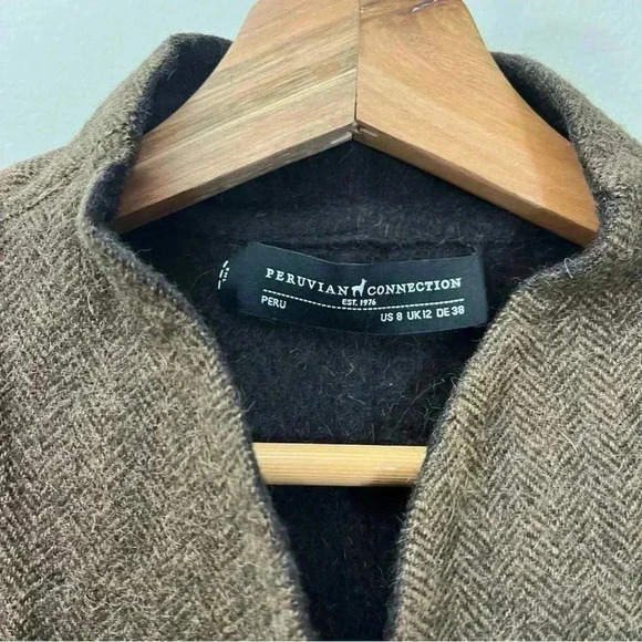 Peruvian Connection Knit Jacket Blazer Alpaca Size 8 Brown Herringbone Snap Up - Picture 16 of 16